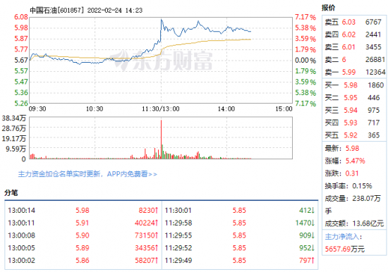 中國(guó)石油2月24日快速上漲